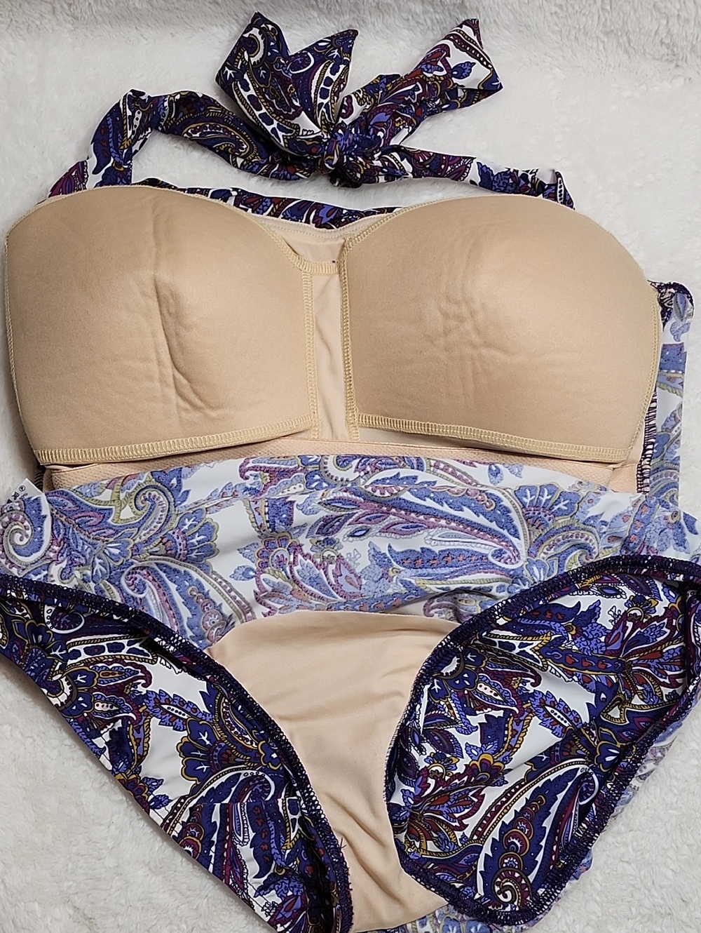 Lands’End Swimsuit OnePiece Ruched Wrapped Slimming Soft Cup Wireless Paisley 14 - Picture 14 of 16